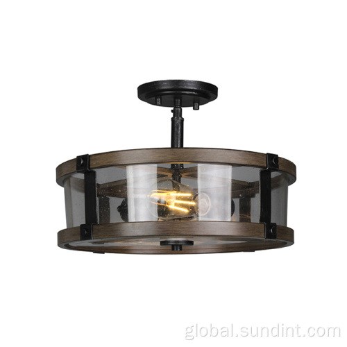 Wood Living Room Light 60W Vintage Drum-style Wood Ceiling Light Supplier
